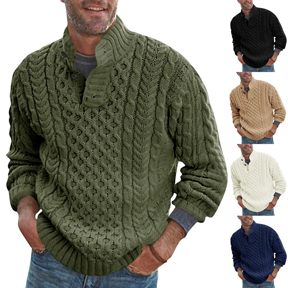 

Autumn And Winter New Sweater Men's Solid Color Semi-turtleneck Slim-fitting Long-sleeved Knitted Sweater Men's Clothing