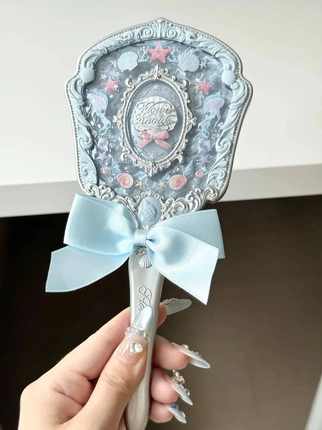 Flor sabe concha jóia espelho de mão pérola vintage compacto portátil maquiagem espelho vaidade bonito estilo princesa para mulher