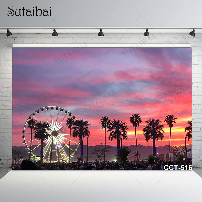 Photo Background Red Sunset Child Happy Sweet Photocall Banner Poster Ferris Wheel Family Portrait Head Photography Studio Props