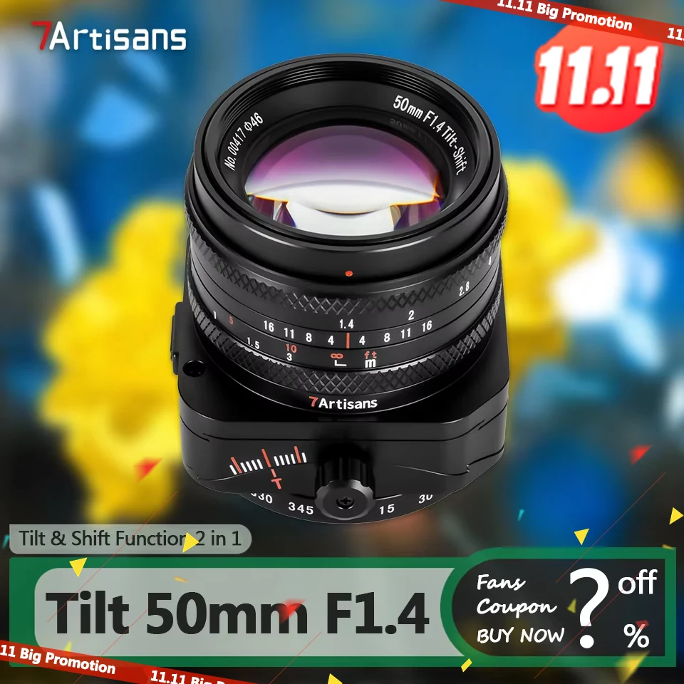 7Artisans Tilt Shift 50mm F1.4 Large Aperture APS-C Frame 2 in 1 Camera Lens for Photography with Sony E FX M43 Mount A7RIII XE4