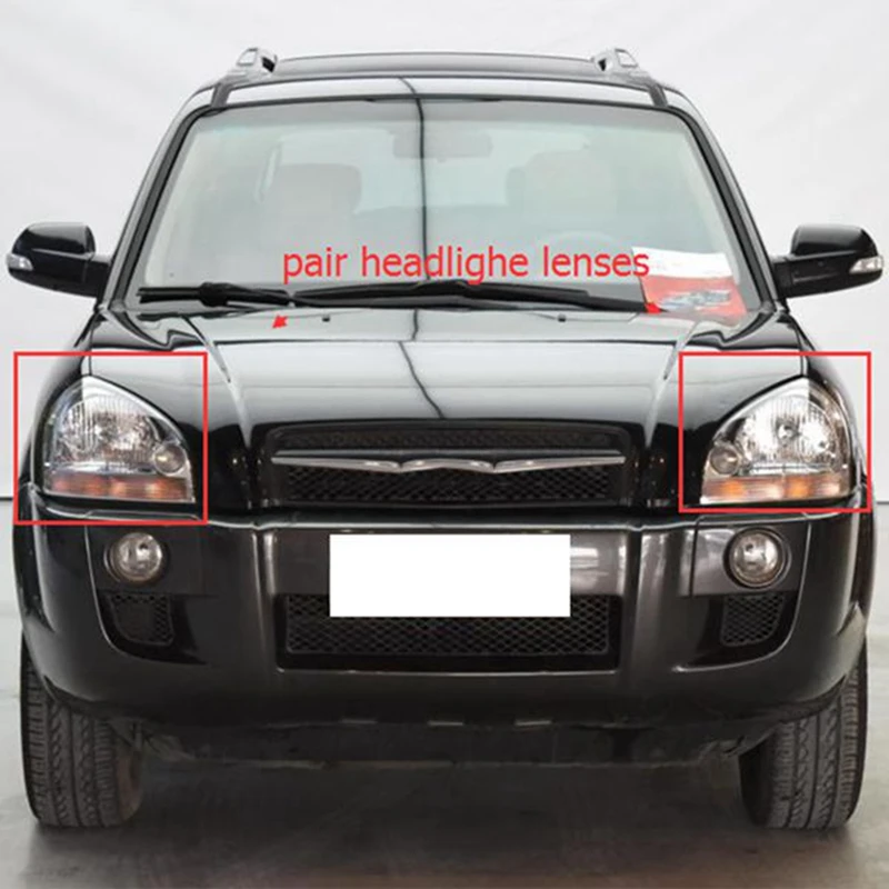 2 Pcs Headlight Lens Cover With 2 Pcs Rear Window Glass Lift Supports Shock Struts, For Hyundai Tucson 2005-2009