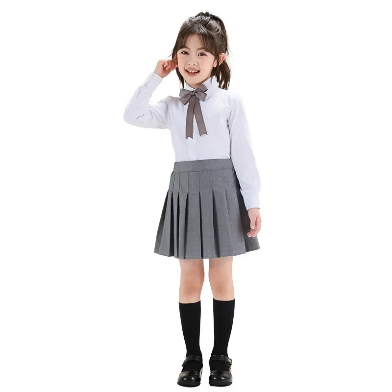 Korean Style Pleated School Uniform Skirt for Girls Cute Preppy Casual A-Line Short Skirts Children Teens Kids New