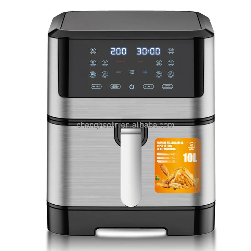 Smart LCD Touch Screen Ten Liters Large Capacity Hot Air Circulation Nonstick Stainless Steel Oil Free Electric Air Fryer