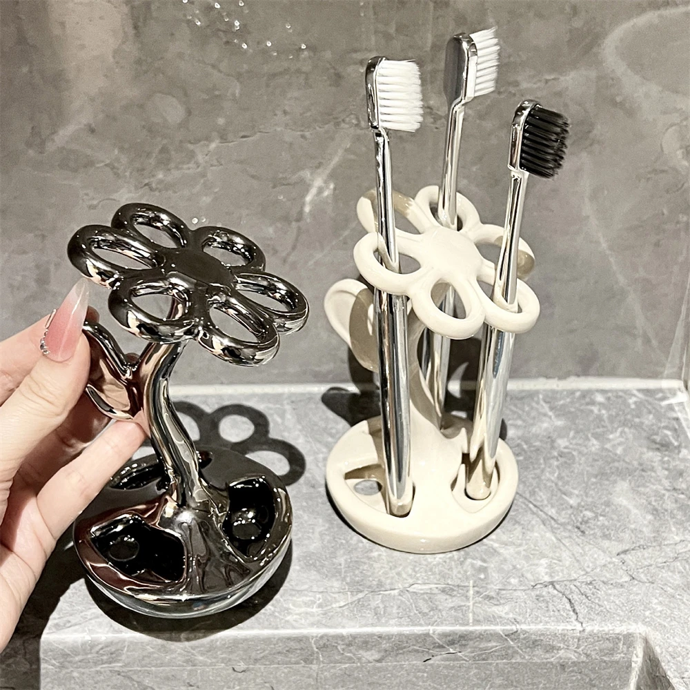 Ceramic Creative Toothbrush Holder Makeup Brush Eyebrow Pencil Desktop Organiser Rack Toilet Bathroom Toothware Storage Shelf