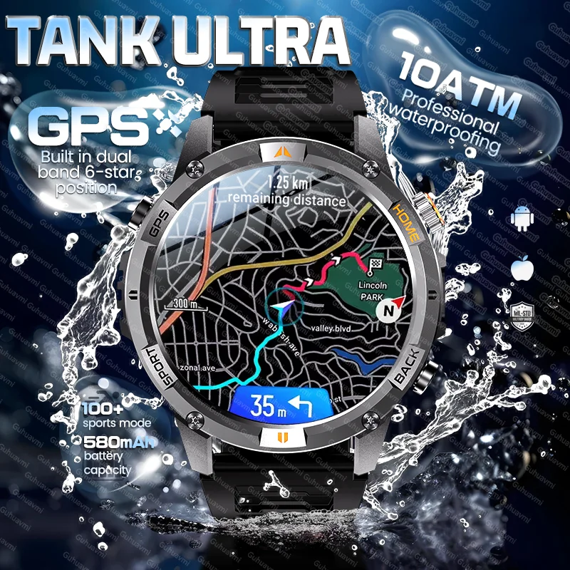 New Outdoor Men TANK Ultra 10ATM Waterproof Swim Smart Watch Military GPS 580mAh Battery Bluetooth Call Sports Adult Smartwatch