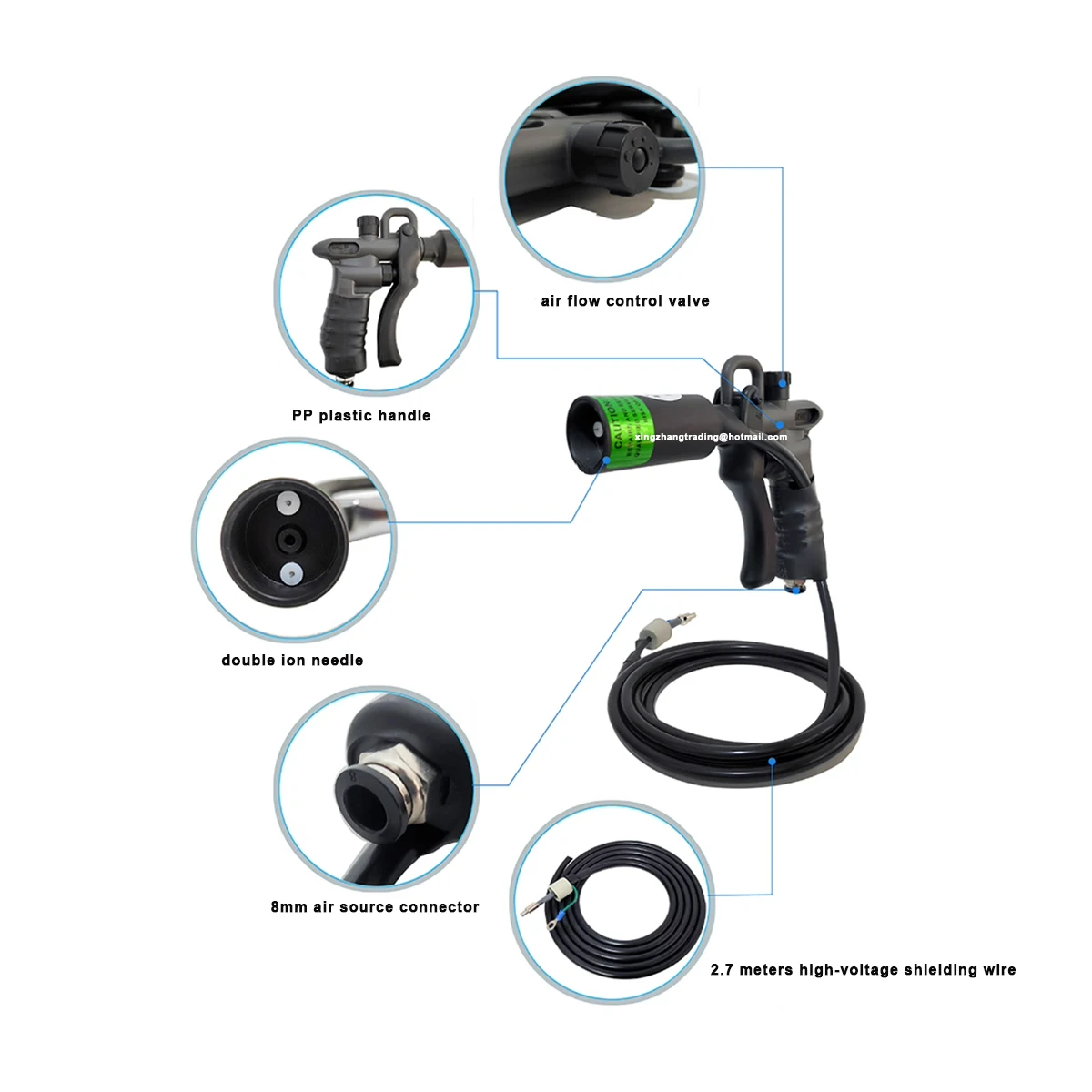 ปืนลมไอออนป้องกันไฟฟ้าสถิตย์ 10KV เครื่องกำเนิดไฟฟ้ากำจัดไฟฟ้าสถิตย์
