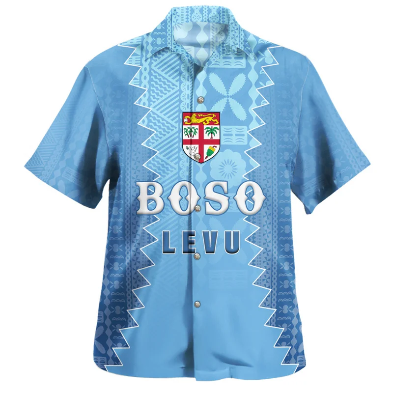 Summer Hawaiian 3D BULA FIJI Flag Emblem Printing Shirts Men Philippines Fiji Coat Of Arm Graphic Short Sleeves Fashion Clothing