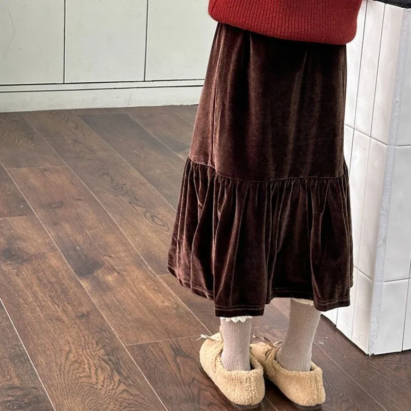 

Girl's Velvet Mermaid Skirt for Winter Autumn Kids Length Fleece Lined Thickened Princess Dress Quality Warmth Stylish Design
