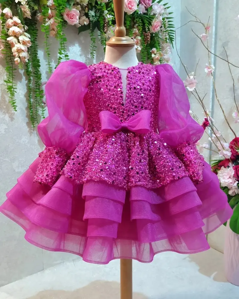 

Handmade Sparkle Girl Dress: Red Sequin Party Dress Baby Girl Clothes Newborn Baby White Dress Birthday Wedding