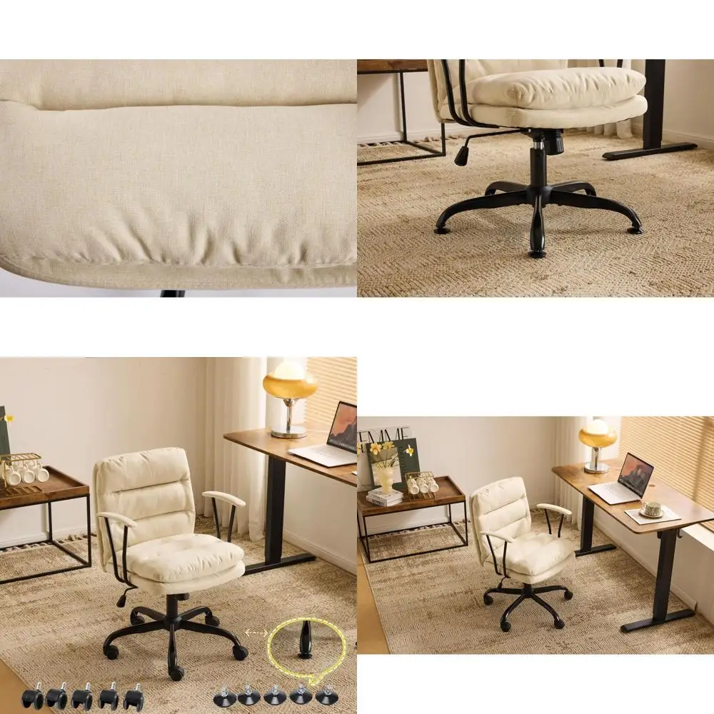 

Ergonomic Swivel Office Chair without Casters, Dual-Base, Detachable Armrests, Adjustable Comfort for Computer Work, Sewing, Mak