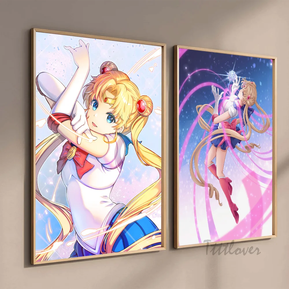 Anime S-Sailor Moon Tsukino Usagi Poster Stickers Art Wall Murals Decor Game Room Decor Gifts HD Painting