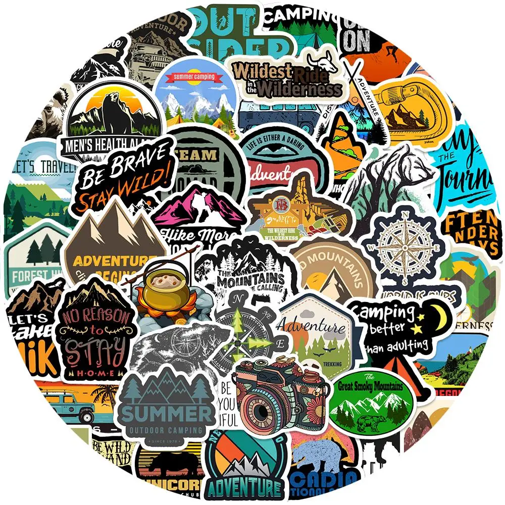 50PCS Outdoor Wild Camping Adventure Stickers Climb Travel Landscape Waterproof Luggage Phone Laptop Bike Motorcycle Decal