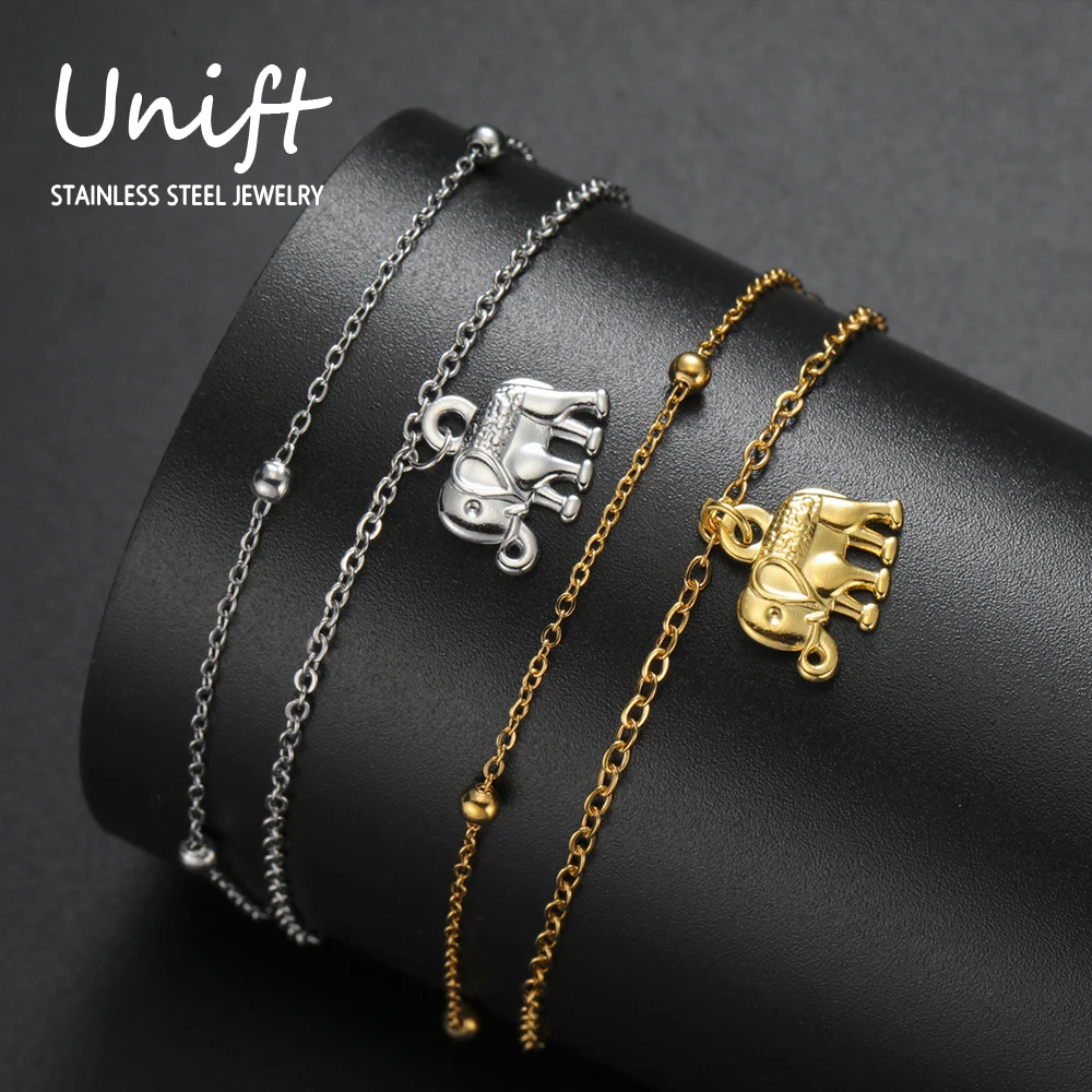 Unift Lucky Mascot Elephant Charms Bracelet for Women Men Stainless Steel Layer Chain Trendy Ethnic Africa Animal Jewelry Gift