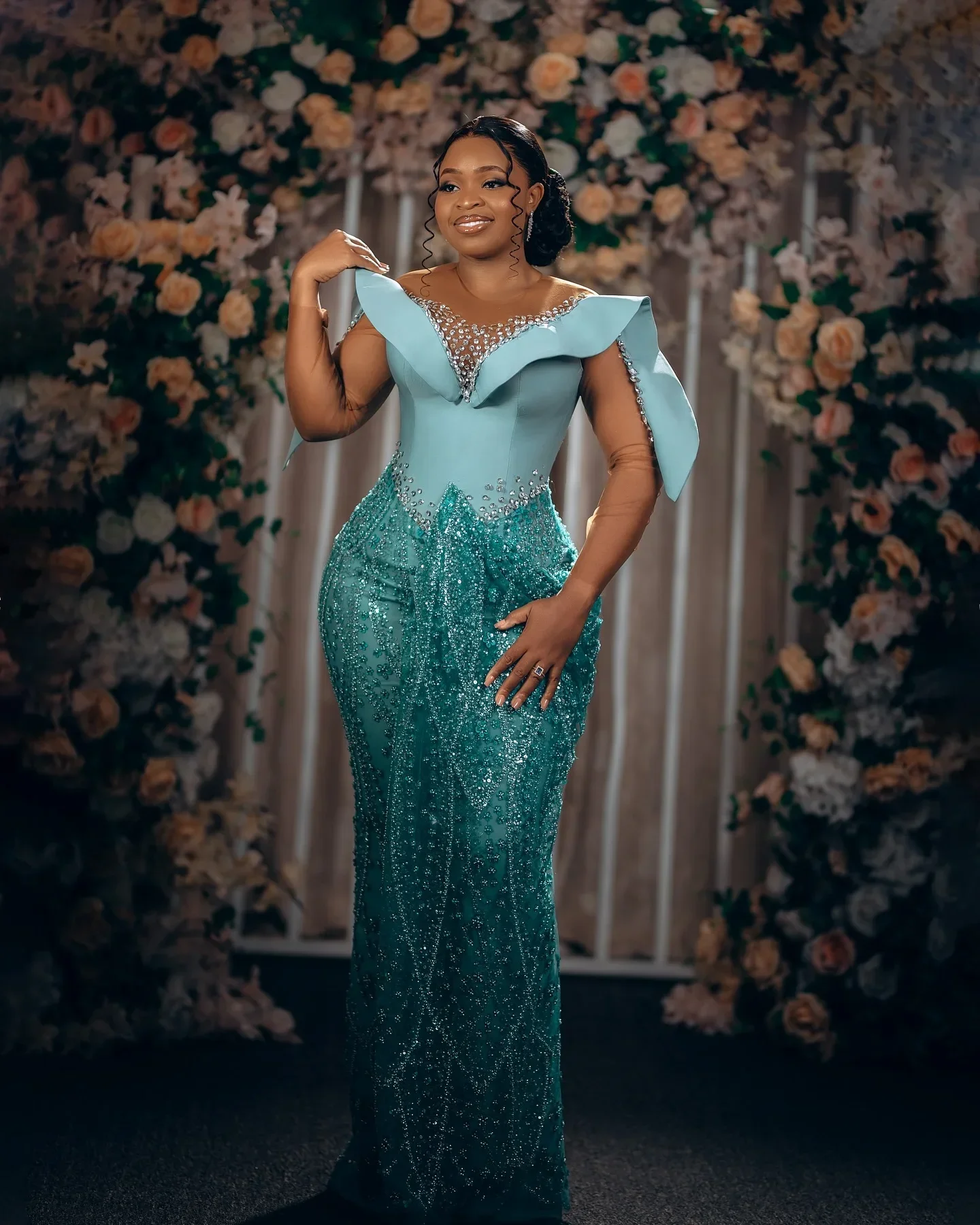 

Customized Luxury Mermaid African 3D Lace Diamond Party Evening Dress Sexy Shiny Special Occasion Ball Second Reception Dress