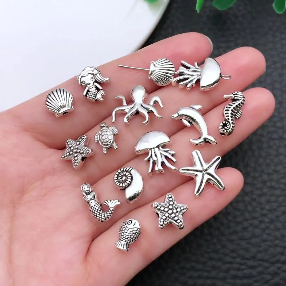 30 pcs/lot alliage ancien argenté océan série intervalle perles faisant bricolage porte-clés boucles d'oreilles breloques pour bijoux Bracelets collier