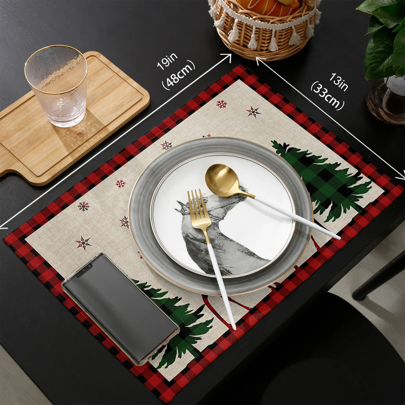 Christmas Snowflake Elk Christmas Tree Table Runner and Placemat Set Wedding Table Decor Table Runner Christmas Decor Tablecloth