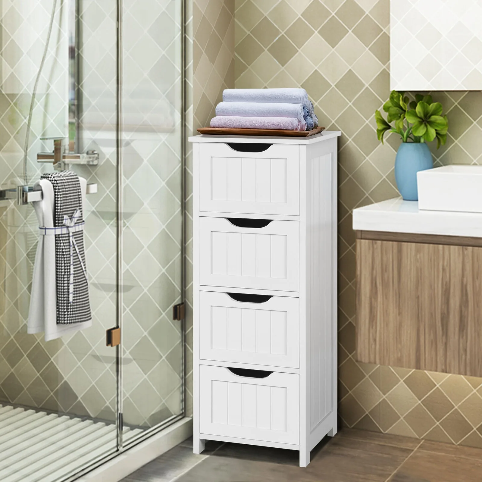 

US Bathroom Storage Cabinet with 4 Drawers, Free Shipping, , Free Shipping