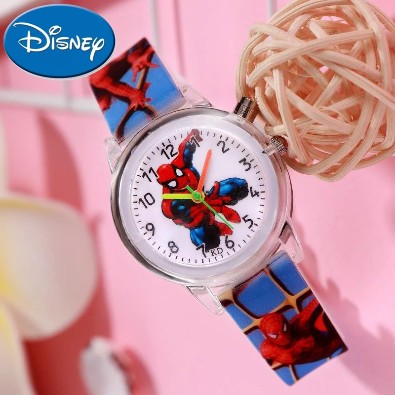 

Детские часы Disney Marvel с рисунком Человека-паука, кварцевые водонепроницаемые часы для начальной школы и мальчиков с подсветкой