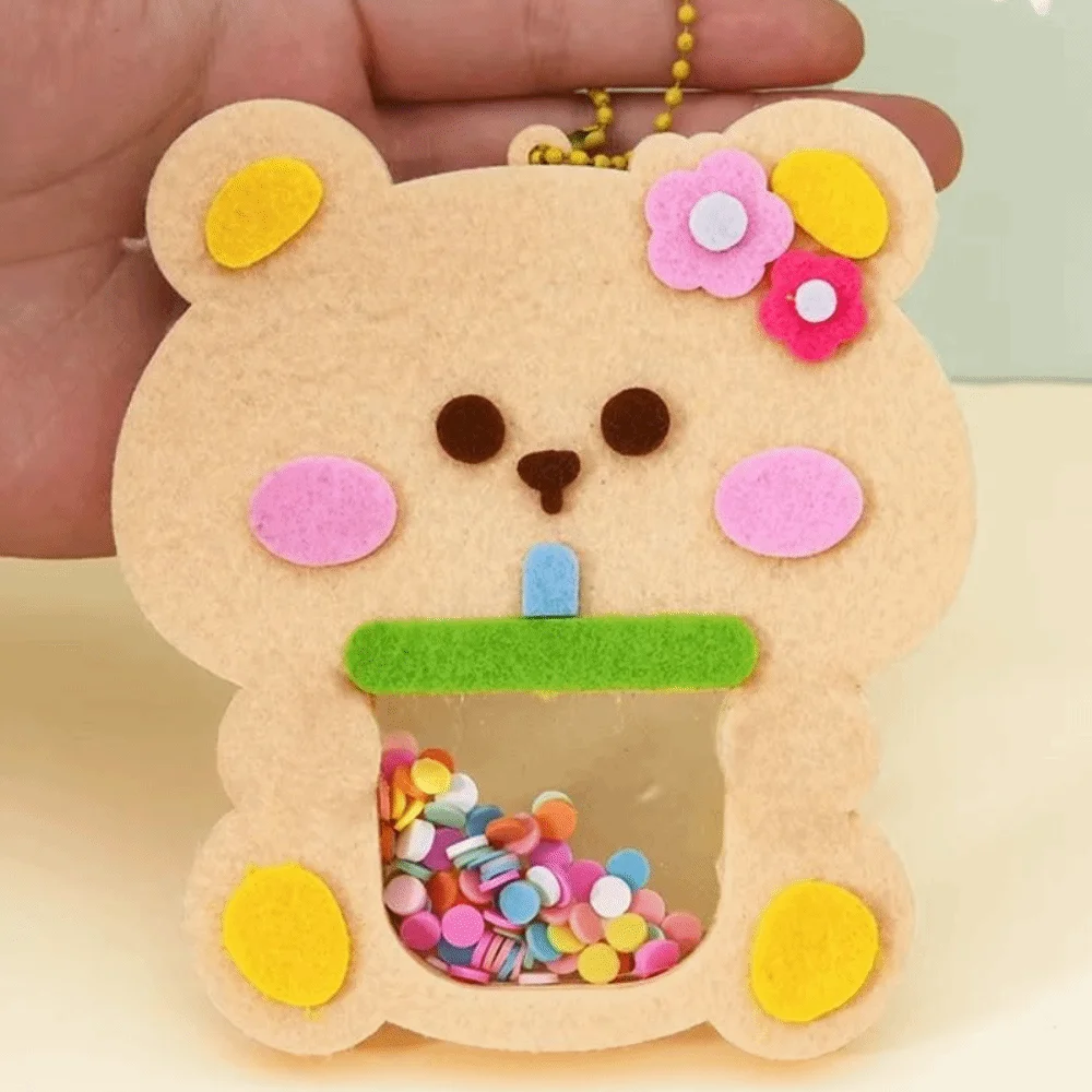 Cute Cartoon DIY Shaker Pendant DIY Material Kits Easy to Paste Non Woven Craft Kit Craft Keychain Kid Gifts