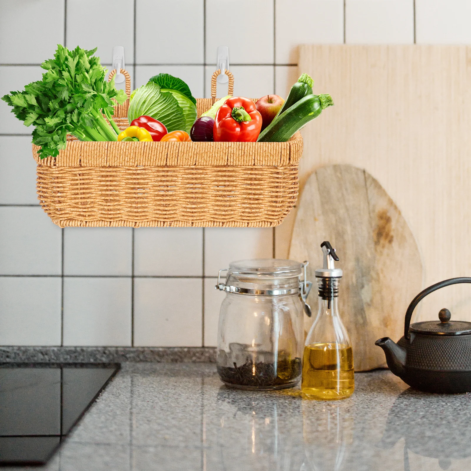 

Wall Mount Woven Storage Basket for Home Kitchen Use Space Saving Hanging Organizer for Fruits Vegetables Bread Sundries