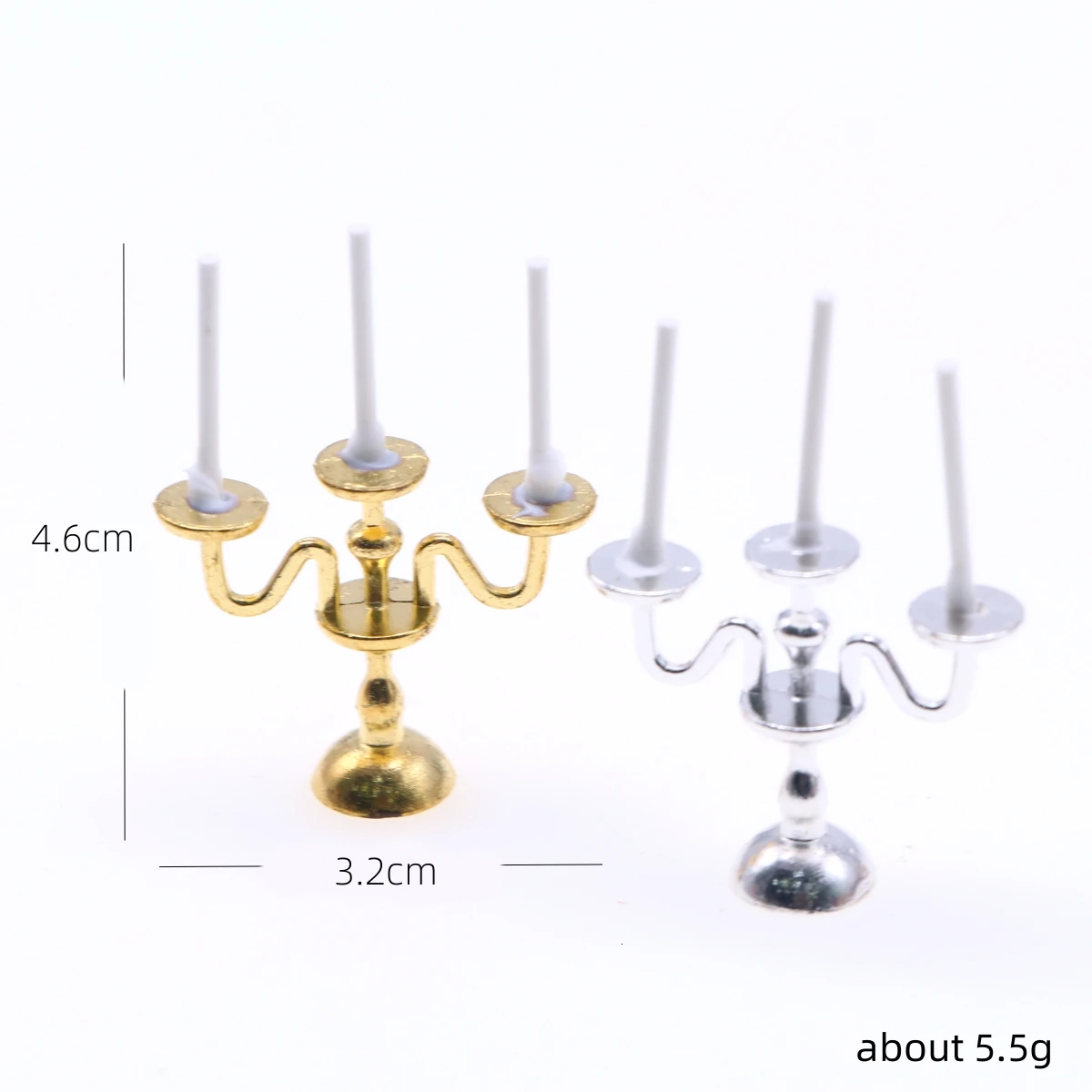 1Pair Dollhouse Miniature Gold Silver Candestick Mini Desktop Candle Holder Wedding Birthday Home Party Candelabra Cake Topper