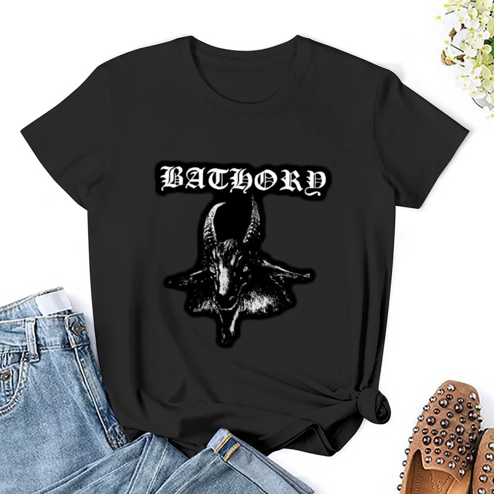 Bathory Ziege Logo schwarz Metall T-Shirt plus Größe Tops T-Shirts schwarze T-Shirts für Frauen