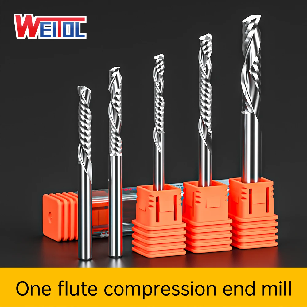 Weitol one flute compression end mill Single Flute up and down cut CNC Router End Mills for Acrylic wood