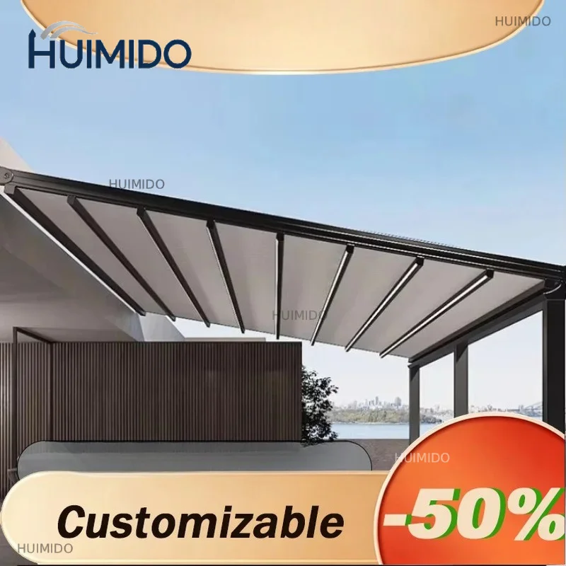 Any Size Custom Motorized Retractable Sky Roof Pergola Waterproof UV Resistant PVC Fabric Outdoor Garden Patio Sun Shade