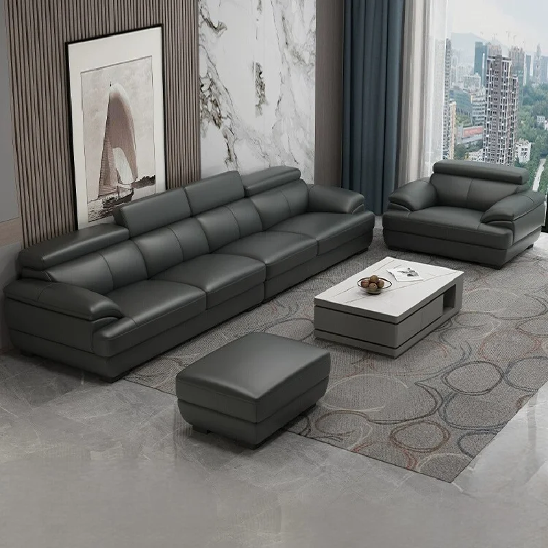 

Modern minimalist all-leather sofa minimalist first-floor cowhide small apartment straight row corner three-person combination