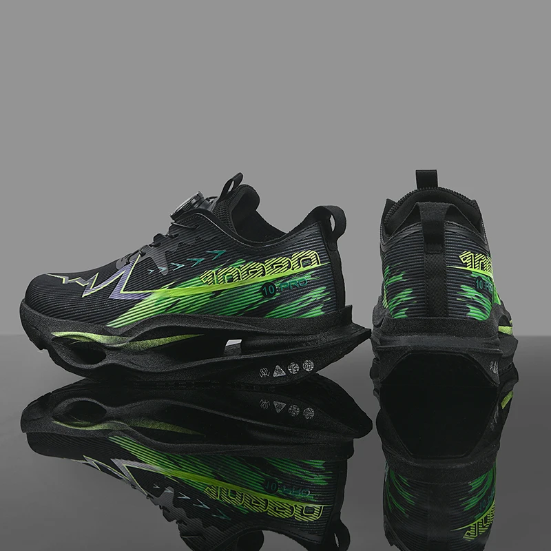 Herren-Freizeitsportschuhe mit Drehverschluss, professionelle Laufschuhe mit Carbonplatte, Unisex-Laufschuhe mit farbverlaufendem, atmungsaktivem Mesh-Material, hohe Rückfederung, stoßdämpfend, verhindert Verdrehungen, rutschfest, abriebfest, für Langstreckenläufe, Training, Fitness, Freizeitsportschuhe. – Detail 20