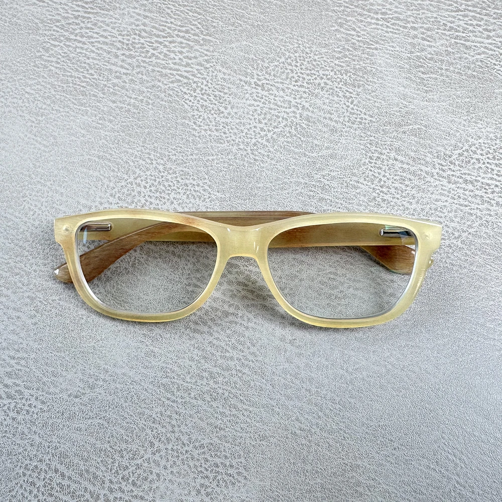 Man Glasses Frames Square Handmade Honey Horn Reading Prescription Eyeglass Frames Vintage Unique Classic Optical Eyeglasses