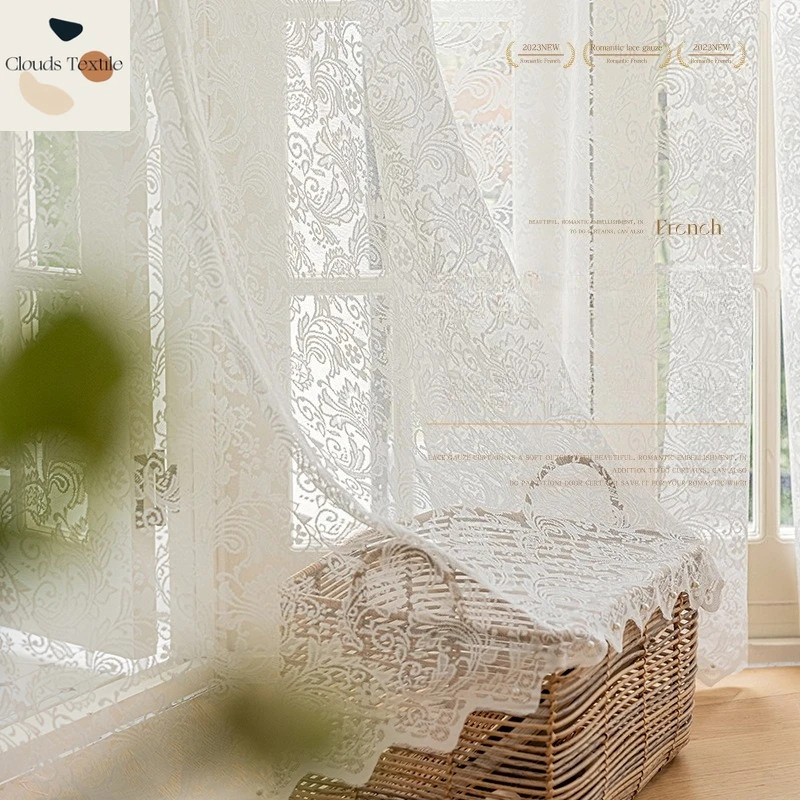 

Custom Size！！European Phoenix Tail Lace Translucent Fashion Sunscreen Elegant Curtains for Living Dining Room Bedroom Decor