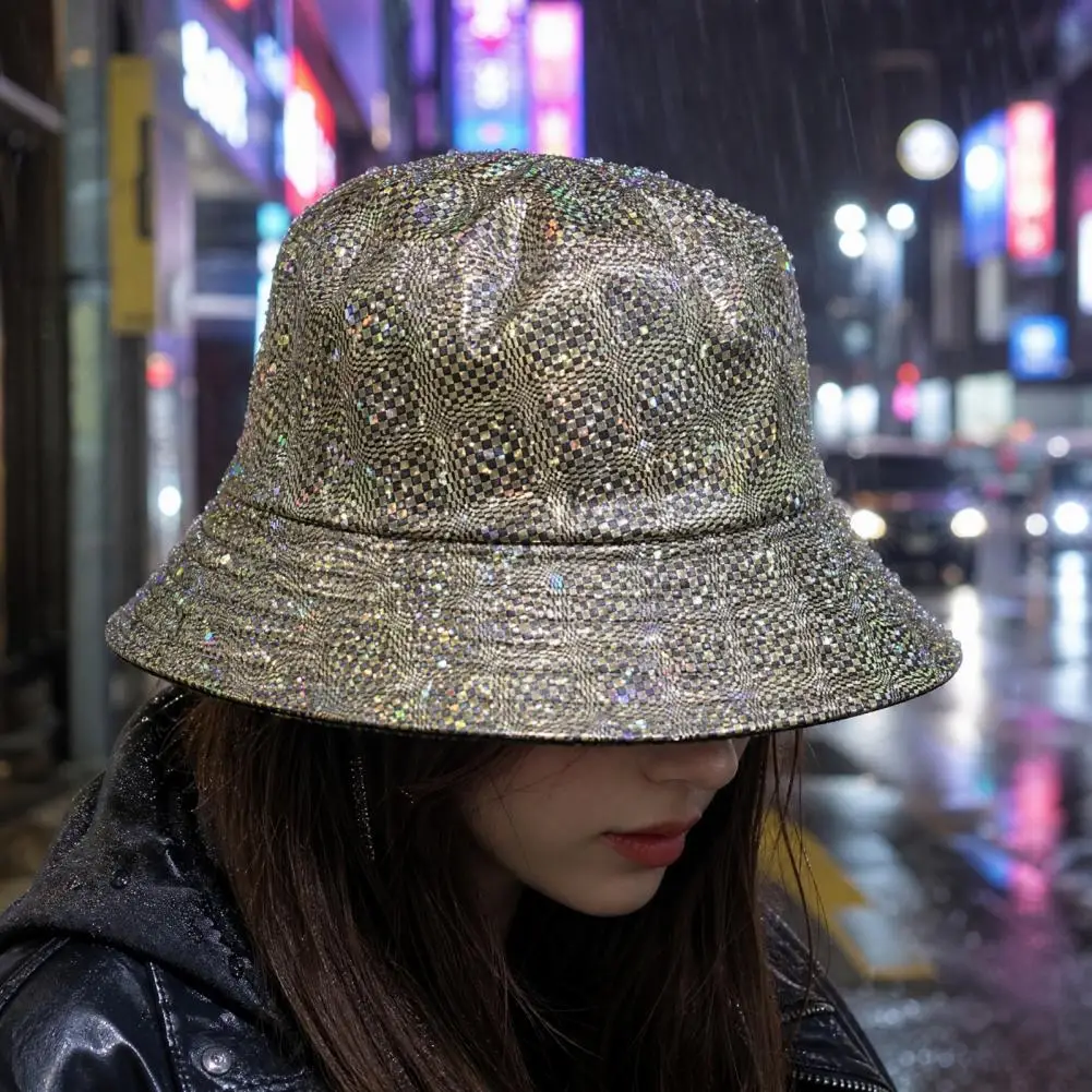 Rainproof Sun Hat Water-repellent Bucket Hat Shiny Fabric Bucket Hat with Reflective Rainproof Design Colorful Fish Scale