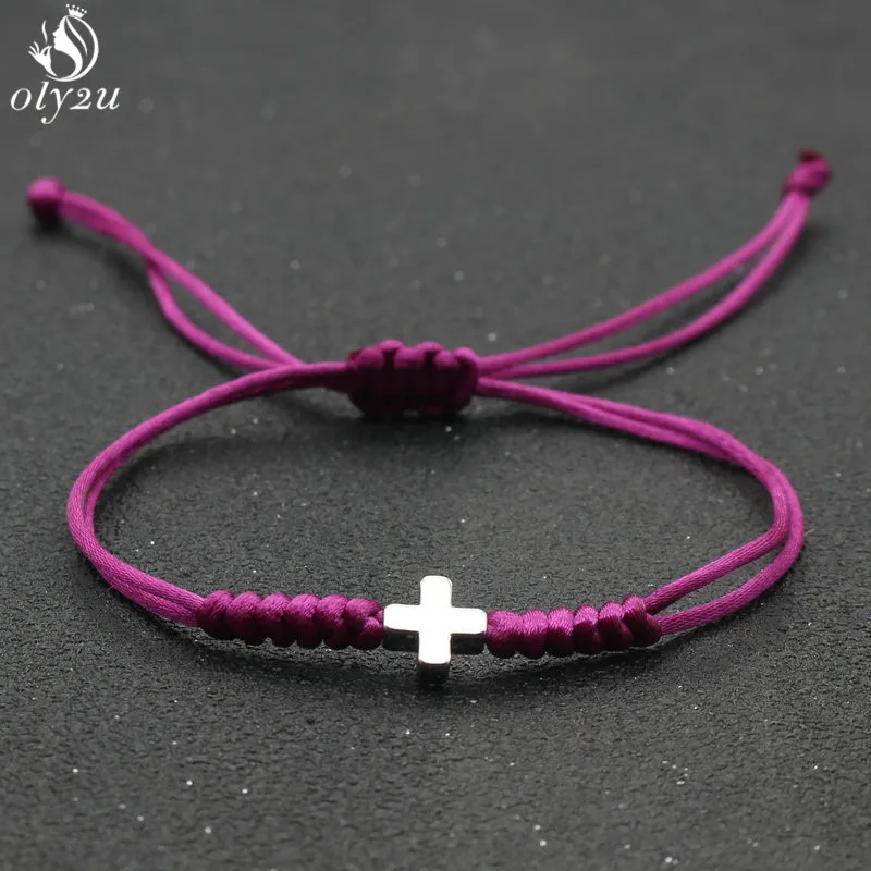 Handmade Stainless Steel Small Cross Charm Bracelet Thin Blue Red Rope Thread String Hand-woven Bracelets For Men Women Couples