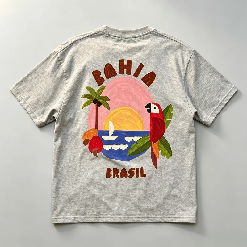 Retro Tropical Parrot Ocean Sunset Print T‑Shirt for Men Women Casual Beach Holiday Tee Short Sleeve Crew Neck  Y2k Top Harajuku