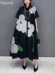 Oversized Summer Shirt Dress Women Korean Style Fashion Long Ladies Flower Dresses Casual Loose Short Sleeve Woman Dress 2023