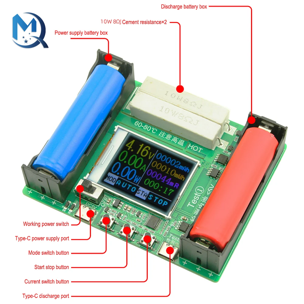 Wyświetlacz LCD Tester pojemności baterii MAh MWh 18650 bateria litowa cyfrowy pomiar typu C wykrywacz zasilania akumulatora