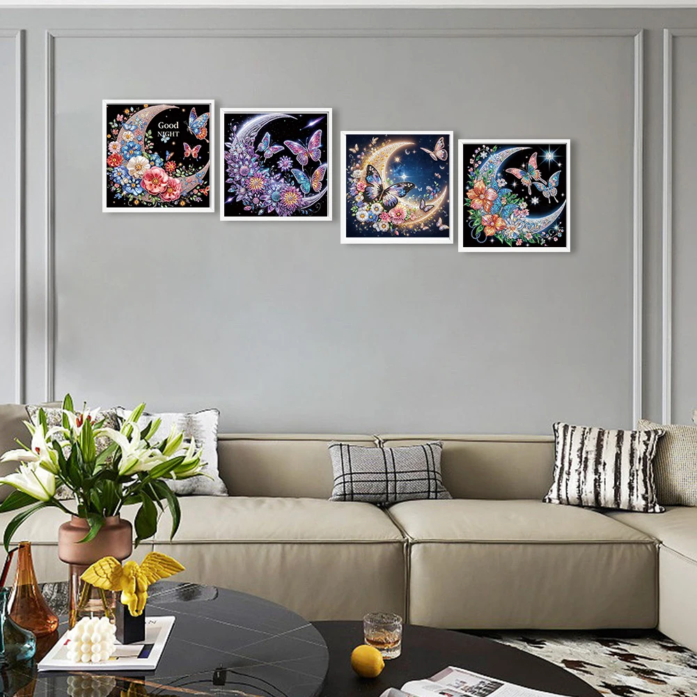 

4pcs 5D DIY Partial Special Shaped Drill Diamond Painting Butterfly Decor30x30cm (B)