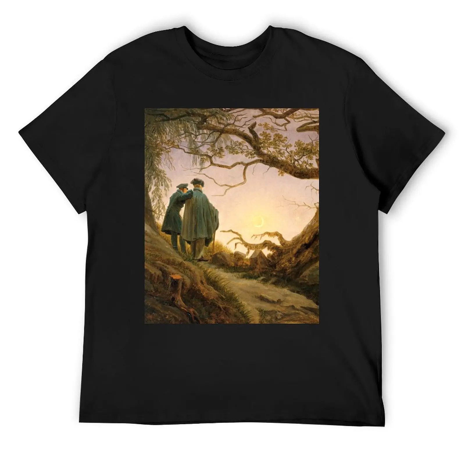 Two Men Contemplating the Moon, by Caspar David Friedrich T-Shirt blue archive summer top tees boys whites t shirts for men pack