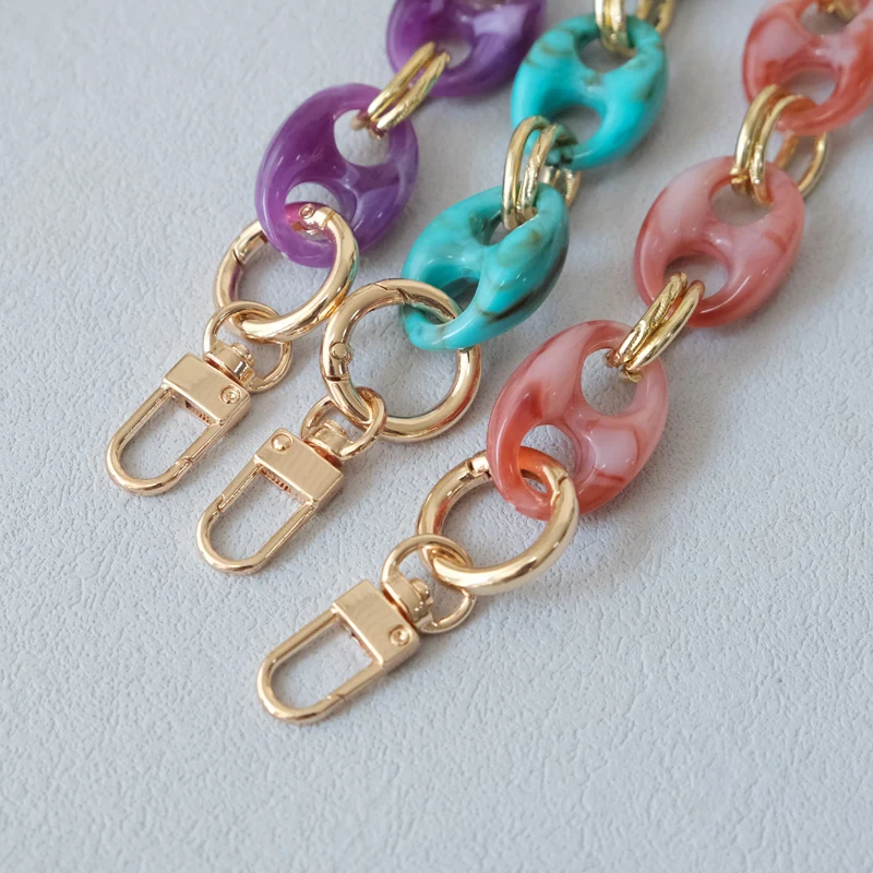 Neue Modische Damen-Taschenaccessoires: Leoparden-Muster, Bonbon-Rot, Blau, Acrylharz, Metallkette, Schulterriemen, Lange Kette für Umhängetaschen – Detail 5
