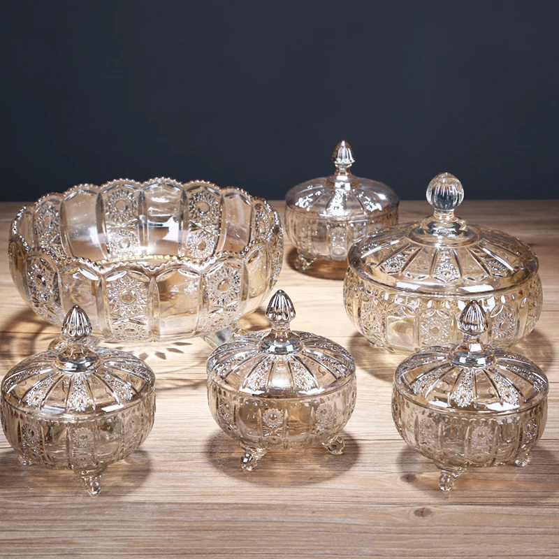 

Европейская хрустальная стеклянная тарелка с фруктами, бытовая гостиная, журнальный столик, креативная тарелка для конфет из сухофруктов, банка для закусок, сахара, банка для хранения p