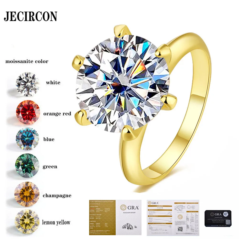 JECIRCON S925 Sterling Silver Moissanite Couple Ring for Women 1ct/5ct Diamond Gold Ring Simple New Style European and American