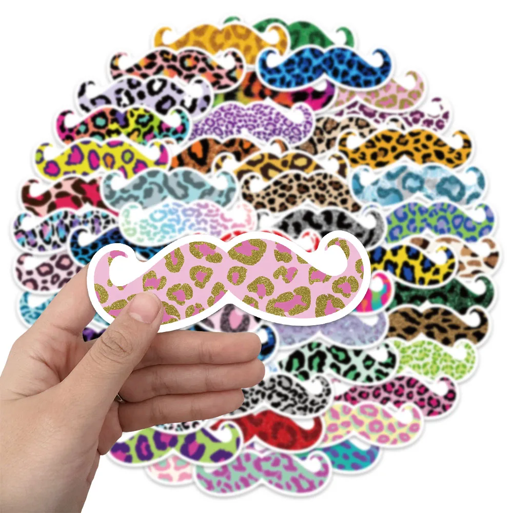 50PCS Colorful Leopard Beard Funny Fun Stickers Material Phone Case Computer Bag Water Cup Stickers