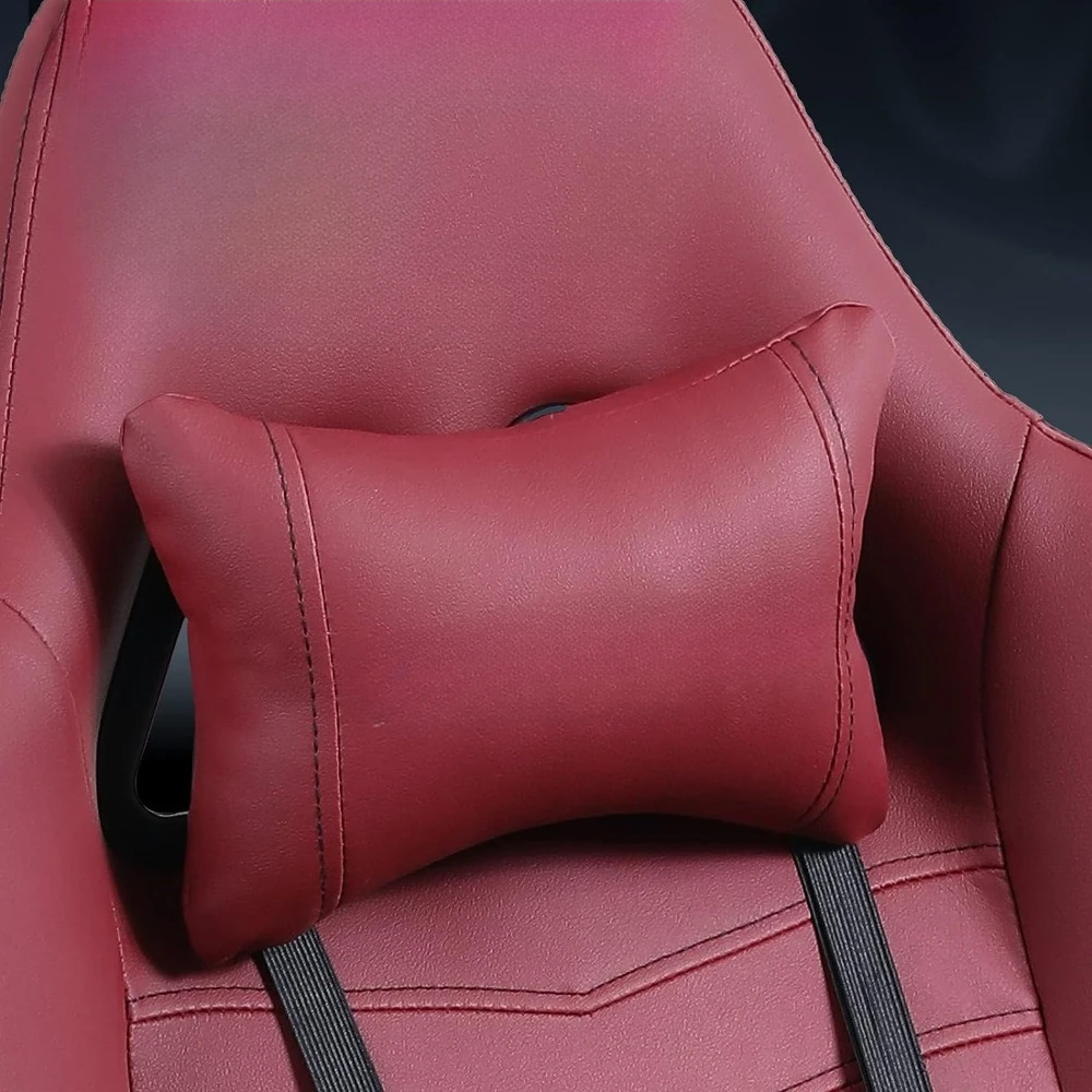 Red office chair with massage waist support, armchair leather gaming chair, with extendable footrest  GM