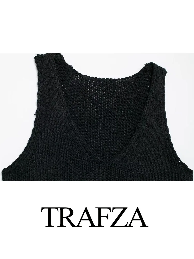 TRAFZA Women\'s Solid Color O-Neck Sleeveless Sequin Decorated Pullover Women\'s Summer Fashion Sweater Vest Casual Knitted Top