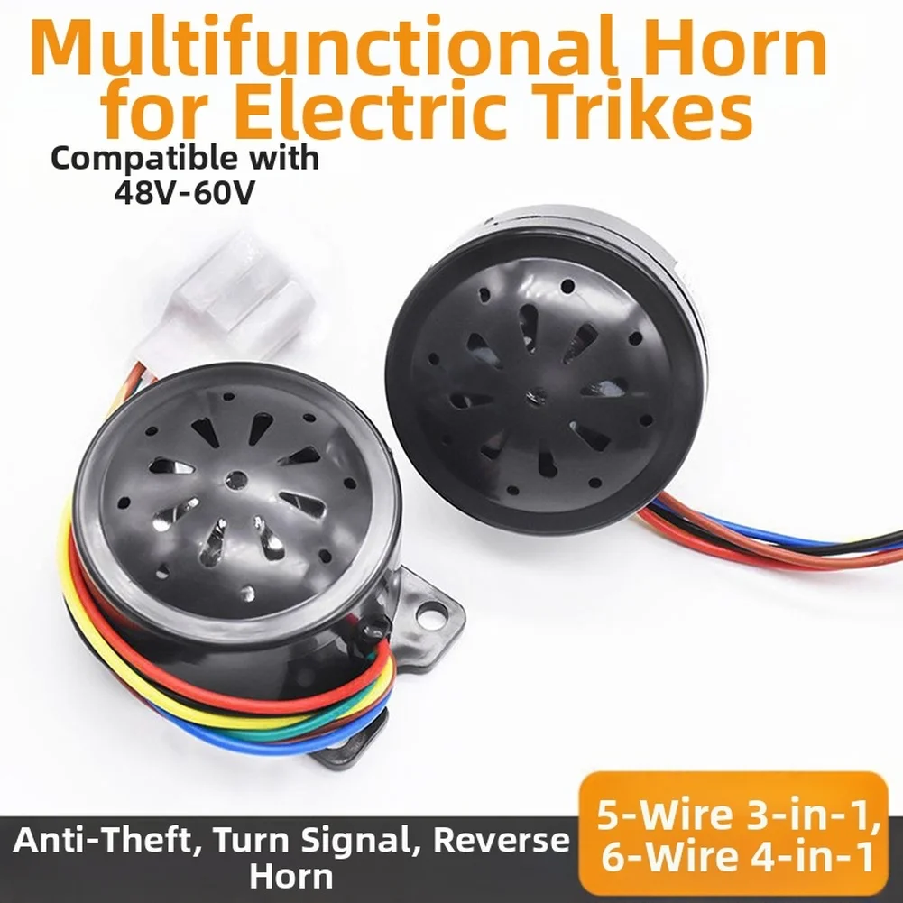 1pc Speaker 48V To 60V Electric Tricycle Safety Buzzer With Integrated FOR HORN Turn Signal Reverse For 5 Wire 6 Wire Connection