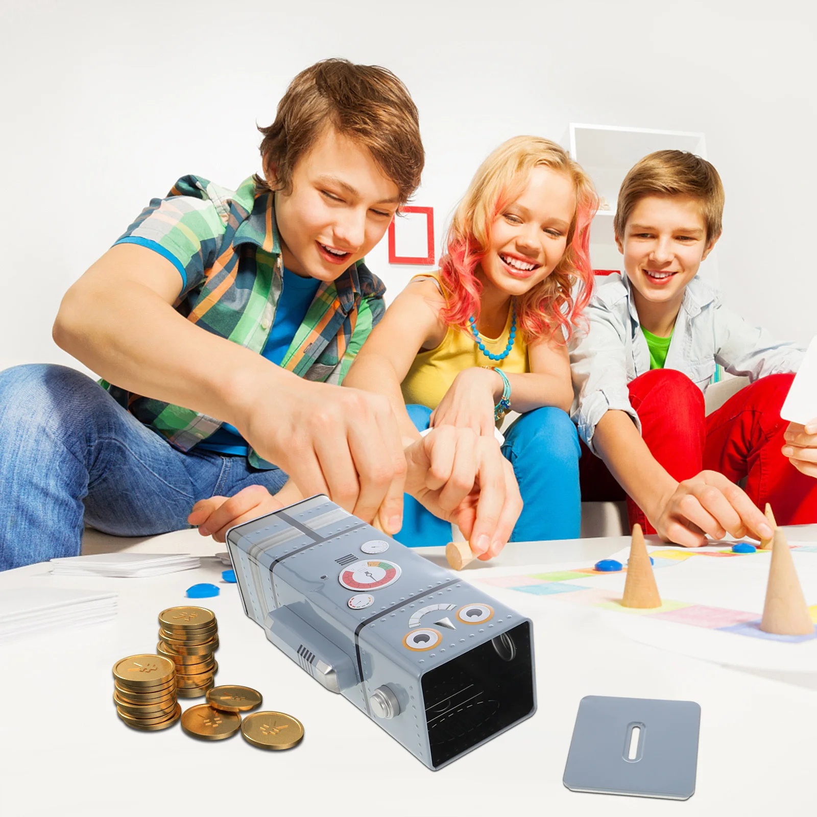 로봇 저금통 금속 어린이 동전 저금통 소녀 소년용 홈 데코 데스크탑 선물 로봇 저금통 어린이 동전 은행 소녀용 돈통