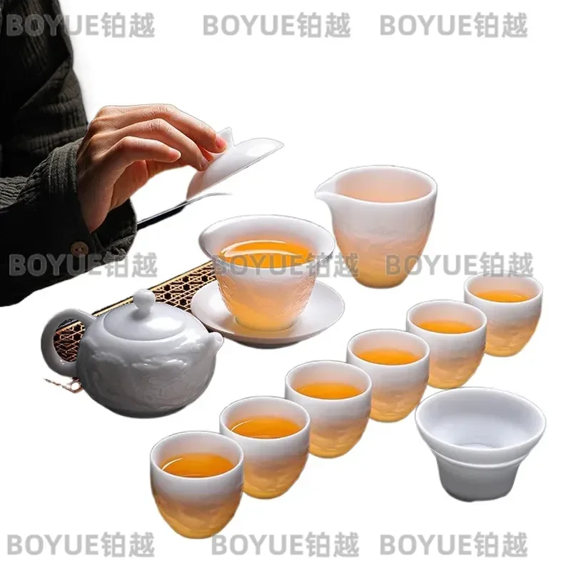 Ice Jade Porcelain Kung Fu Tea Set White Sancai Gaiwan Teapot Simple Light Luxury Home Office Brewing Gift Box