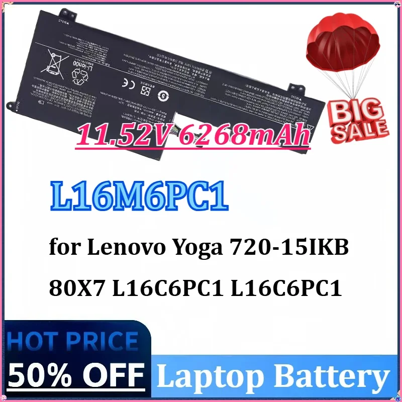 New 11.52V 6268mAh 72Wh Laptop Battery for Lenovo Yoga 720-15IKB 80X7 Series L16M6PC1 L16L6PC1 L16C6PC1 with Tracking Number