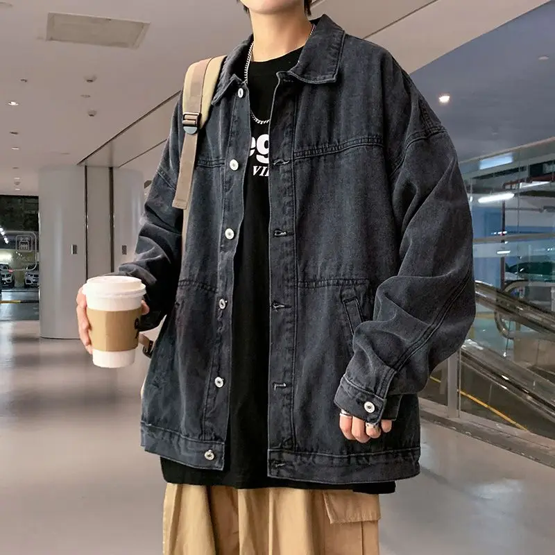 Veste en jean pour hommes à revers rétro prix pas cher élégant japonais dans les vêtements les plus bas esthétique Joker bas porté taille L mâle Jean manteaux